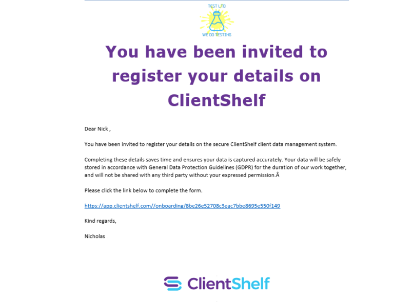 Client Invite Email