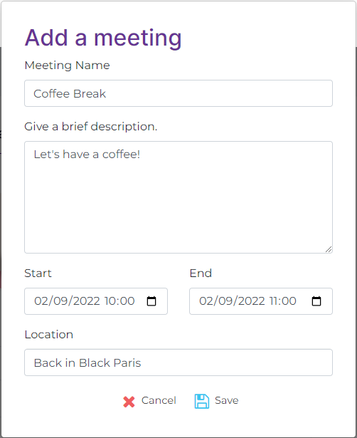 Add Contact Meeting Popup